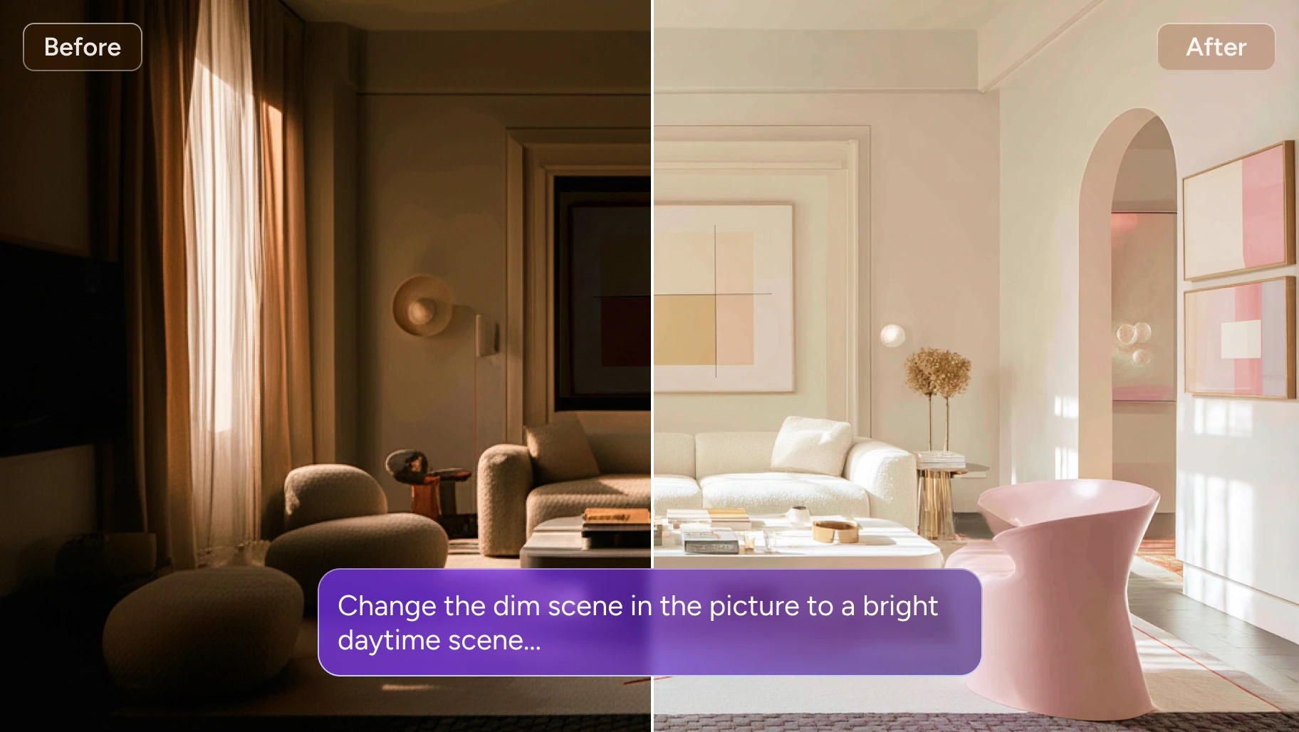 change the light effects in the indoor photo by using seedream 4.0
